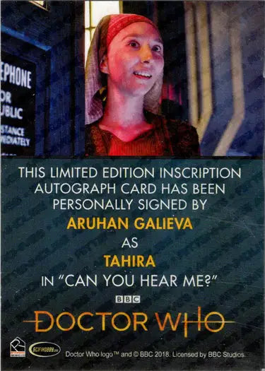 Autographed Aruhan Galieva Inscription Card from 2022 Doctor Who Series 11 & 12
