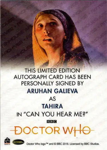 Aruhan Galieva Autograph Card from 2022 Doctor Who Series 11 & 12 Trading Card Set