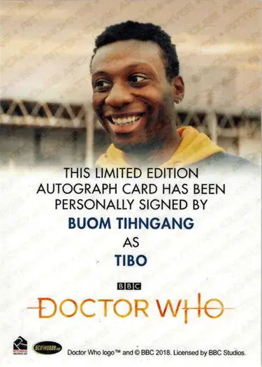 Buom Tihngang autograph card from 2022 Doctor Who trading cards series 11 & 12