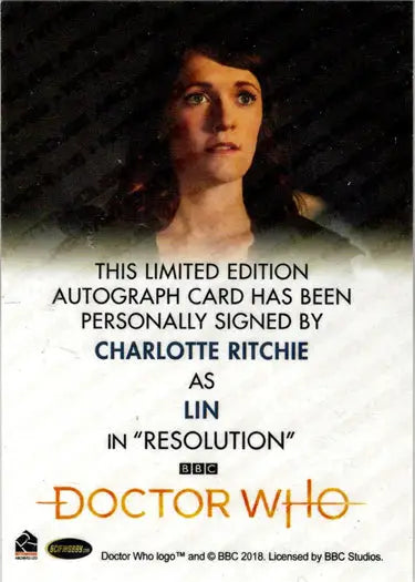 Charlotte Ritchie autograph card from 2022 Doctor Who Full Bleed Autograph Card series