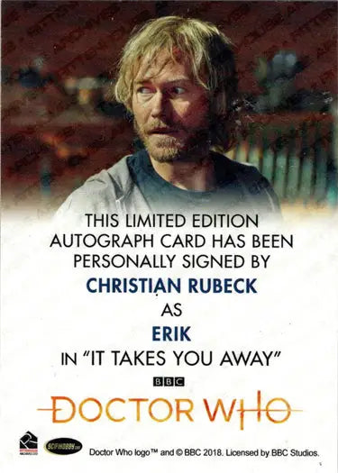 Christian Rubeck Full Bleed Autograph Card from 2022 Doctor Who Series 11 & 12