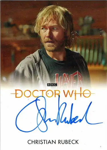 Signed Christian Rubeck autograph card from 2022 Doctor Who Full Bleed Autograph Card