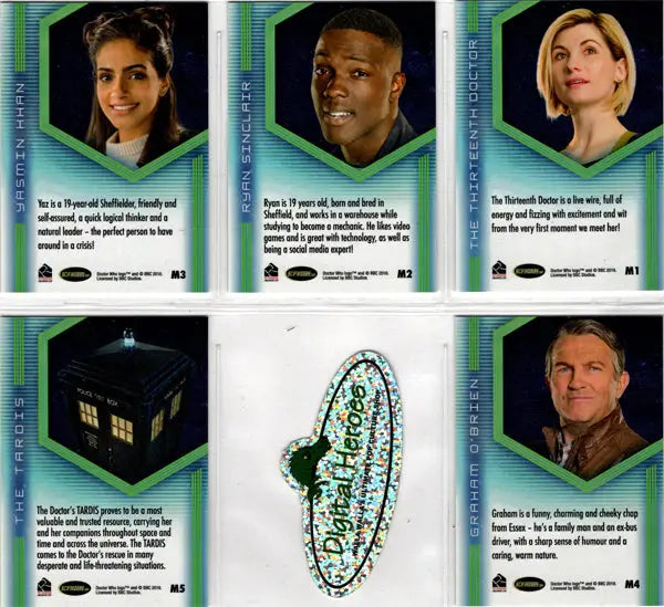 Six Doctor Who trading cards from the 2022 Character Mirror Insert Card Set M1-M5