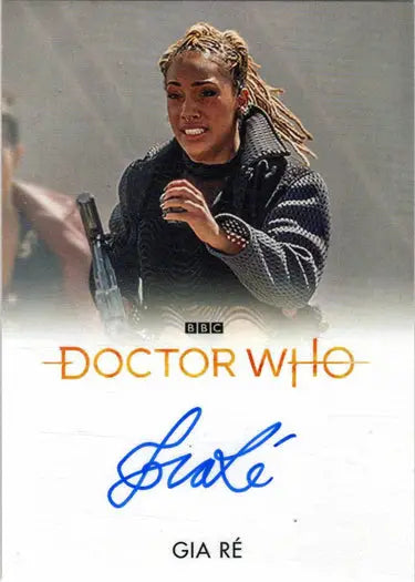 Signed Doctor Who autograph card from 2022 Series 11 & 12 Gia Re Full Bleed Autograph Card