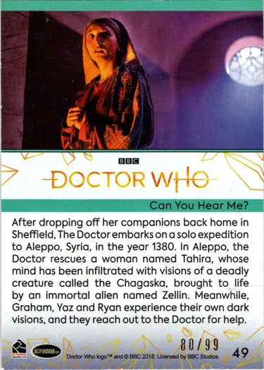 2022 Doctor Who Gold Parallel Card showcasing ’Can You Hear Me?’ from Hobby Edition