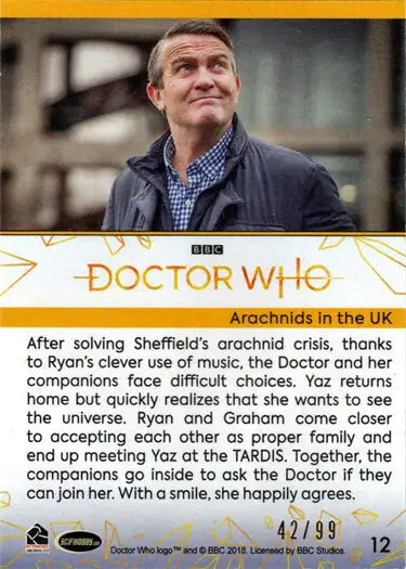 Doctor Who gold parallel card from 2022 Series 11 & 12 featuring Arachnids In The UK
