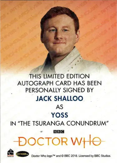 Jack Shalloo Full Bleed Autograph Card from 2022 Doctor Who Series 11 & 12