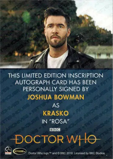 Autographed Joshua Bowman Inscription Card from 2022 Doctor Who Series 11 & 12