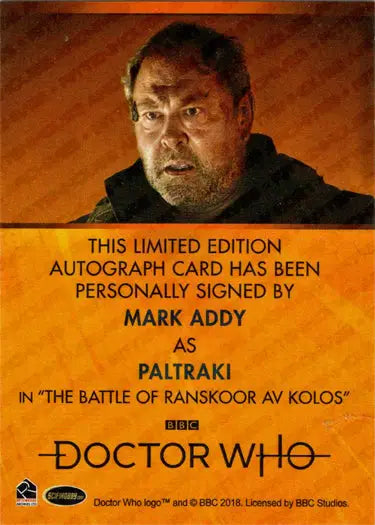 Mark Addy Bordered Autograph Card from 2022 Doctor Who Series 11 & 12 collection