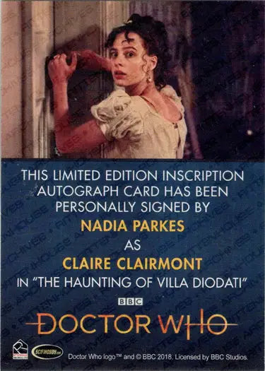 Nadia Parkes Autograph Inscription Card from the 2022 Doctor Who Series 11 & 12