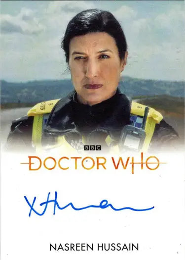 Signed Nasreen Hussain Autograph Card from 2022 Doctor Who Series 11 & 12 Full Bleed Autograph Card