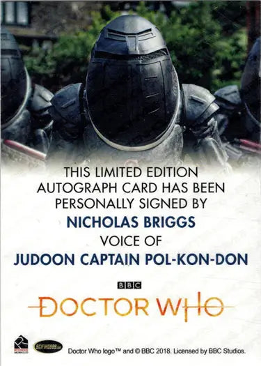 Nicholas Briggs Autograph Card from 2022 Doctor Who Series 11 & 12 Full Bleed Autograph Card