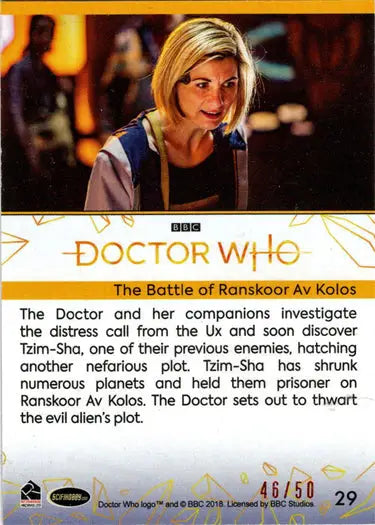 Doctor Who trading card featuring orange parallel design from Series 11 & 12