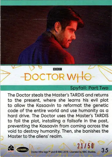 2022 Doctor Who Orange Parallel Card featuring Spyfall: Part Two, limited edition /50