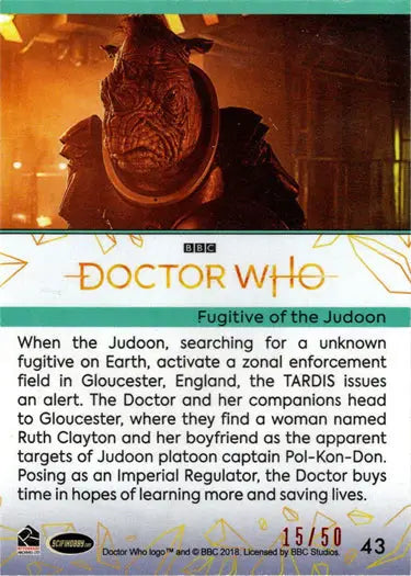 Doctor Who trading card 2022 edition orange foil orange parallel card 43 Fugitive Of The