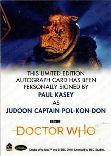Paul Kasey Full Bleed Autograph Card from 2022 Doctor Who Series 11 & 12