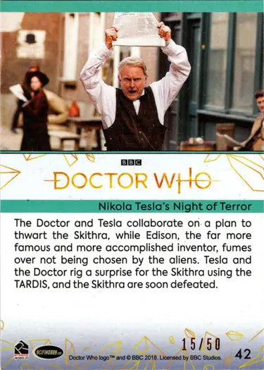 Doctor Who red parallel card from 2022 Series 11 & 12 hobby edition featuring Nikola Tesla