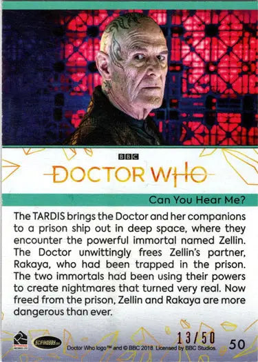 Doctor Who trading card from 2022 hobby edition featuring red parallel Can You Hear Me