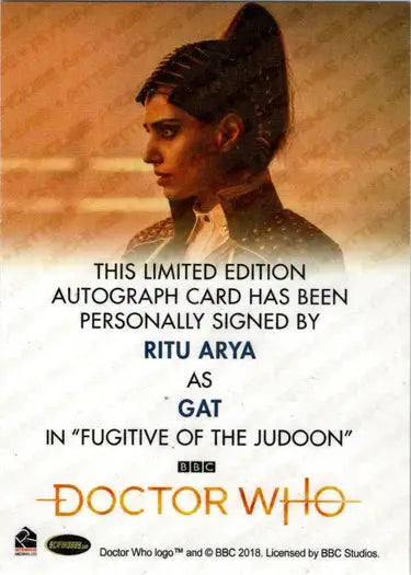 Signed Ritu Arya Doctor Who Full Bleed Autograph Card collectible item