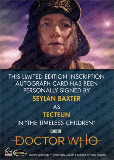 Seylan Baxter Autograph Inscription Card from 2022 Doctor Who Series 11 & 12