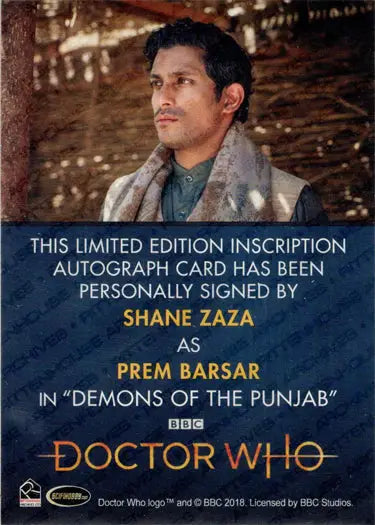 Shane Zaza autograph card from 2022 Doctor Who Series 11 & 12 Inscription Card
