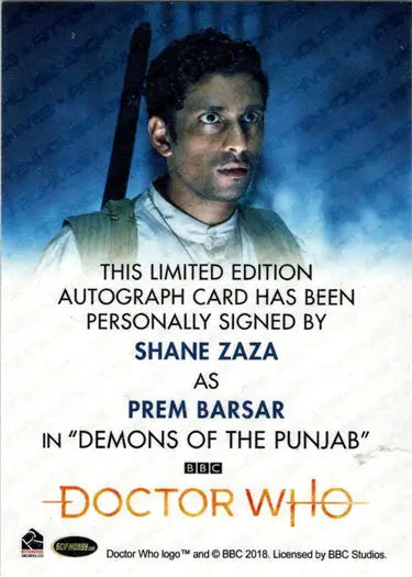 Shane Zaza autograph card from 2022 Doctor Who Series 11 & 12 Full Bleed Autograph Card