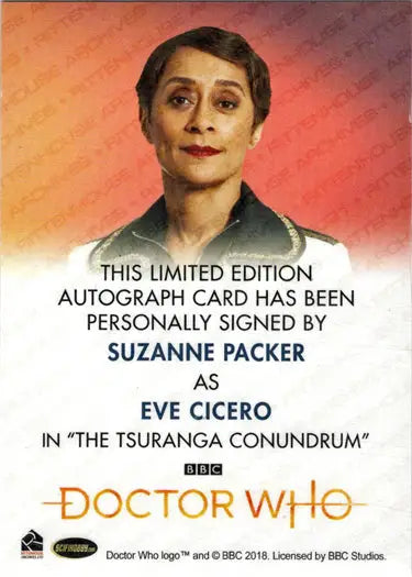 Suzanne Packer Full Bleed Autograph Card from 2022 Doctor Who Series 11 & 12