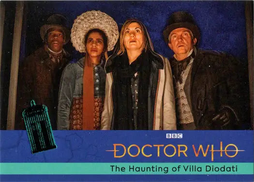 2022 Doctor Who teal parallel card featuring cast from The Haunting Of edition teal foil
