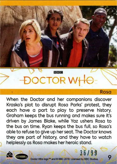 Doctor Who teal parallel card featuring Rosa from the 2022 Series 11 & 12 collection