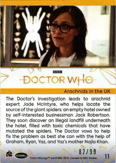 Teal parallel card from 2022 Doctor Who Series 11 & 12 featuring Arachnids In The UK