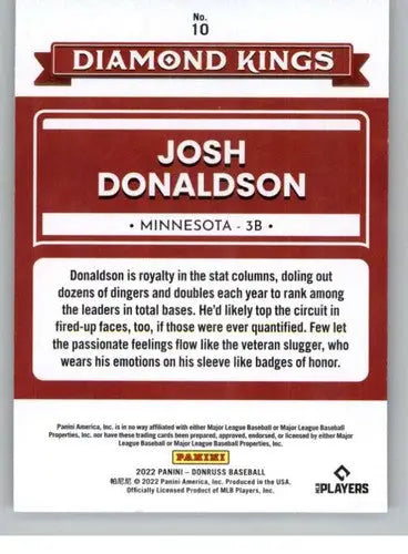 2022 Donruss #10 Josh Donaldson NM-MT Twins Diamond Kings ID:42247 - Baseball Card Single
