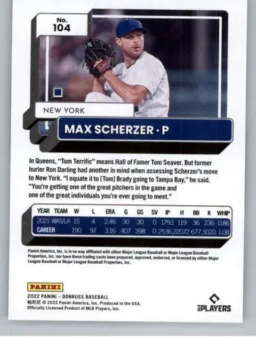 2022 Donruss Max Scherzer baseball card with original gloss NM-MT Mets ID 42369