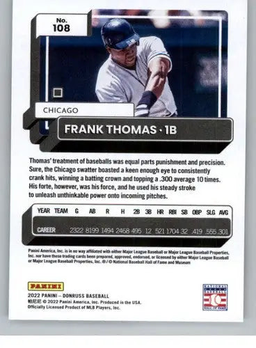 Original gloss Frank Thomas baseball card 2022 Donruss NM-MT White Sox ID:42274