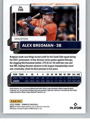 Original gloss 2022 Donruss Alex Bregman Astros baseball card featuring simply Sandoval