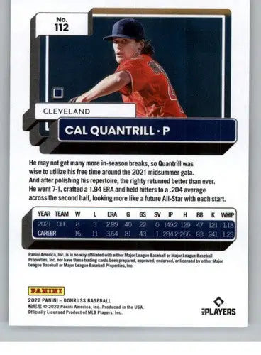 Original gloss Cal Quantrill baseball card 2022 Donruss NM-MT Indians ID 42277