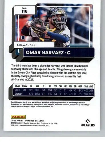 2022 Donruss #116 Omar Narvaez NM-MT Brewers ID:42370 - Baseball Card Single