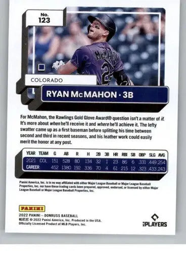 2022 Donruss #123 Ryan McMahon NM-MT Rockies ID:42279 - Baseball Card Single