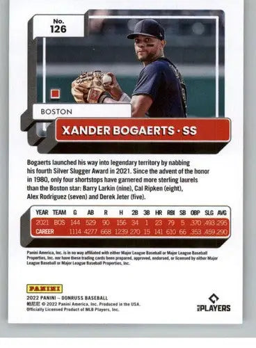 Xander Bogaerts baseball card from 2022 Donruss with original gloss featuring Red Sox