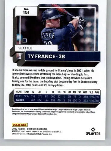 Original gloss of Ty France baseball card from 2022 Donruss NM-MT Mariners series