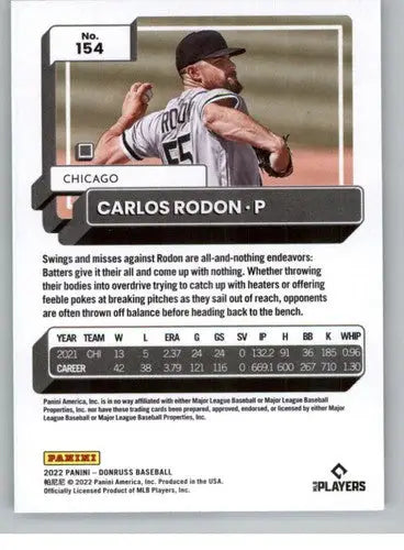 Carlos Rodon baseball card with original gloss from 2022 Donruss NM-MT White Sox