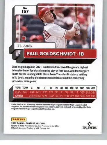 Baseball card of Paul Goldschmidt with original gloss, 2022 Donruss NM-MT condition