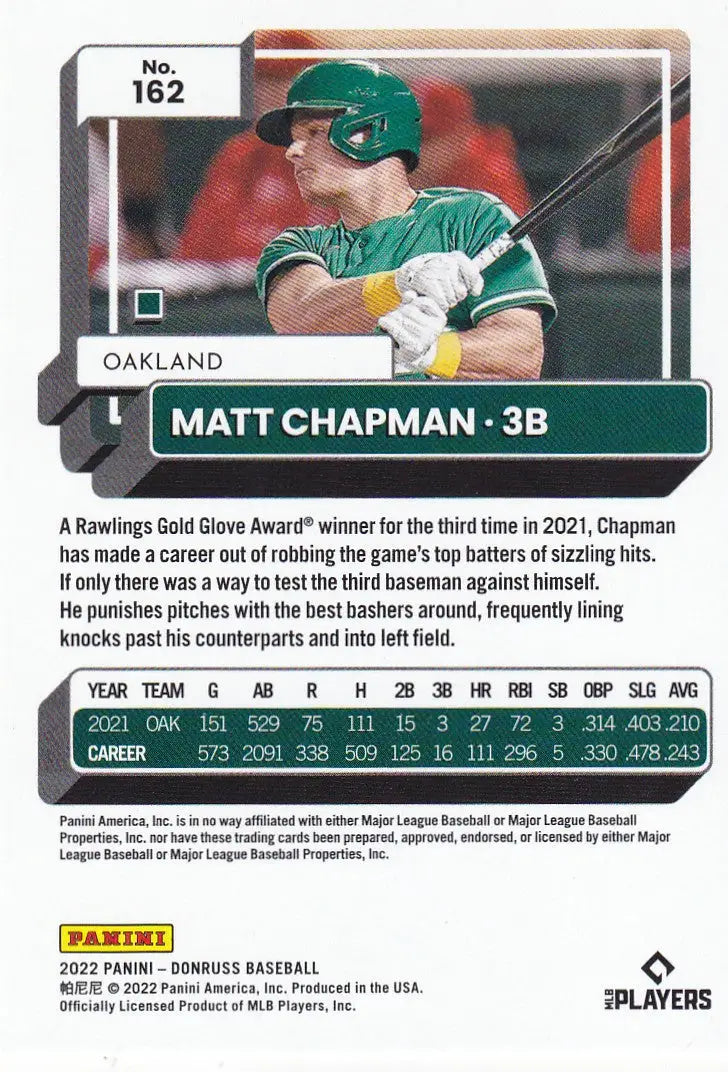 2022 DONRUSS #162 MATT CHAPMAN 1170/2022 RED- OAKLAND ATHELTICS - Baseball Card Single