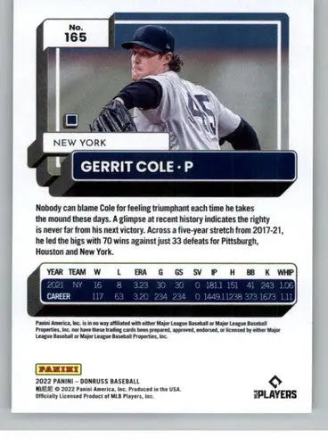2022 Donruss #165 Gerrit Cole NM-MT Yankees ID:42300 - Baseball Card Single