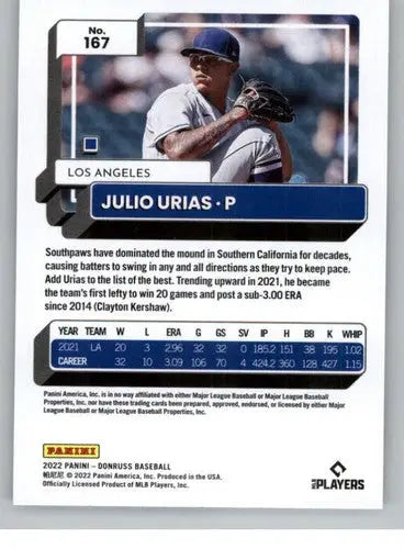 2022 Donruss #167 Julio Urias NM-MT Dodgers ID:45079 - Baseball Card Single