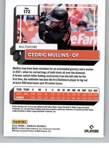 2022 Donruss #172 Cedric Mullins NM-MT Orioles ID:42304 - Baseball Card Single