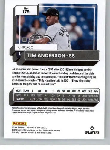 2022 Donruss #179 Tim Anderson NM-MT White Sox ID:45080 - Baseball Card Single