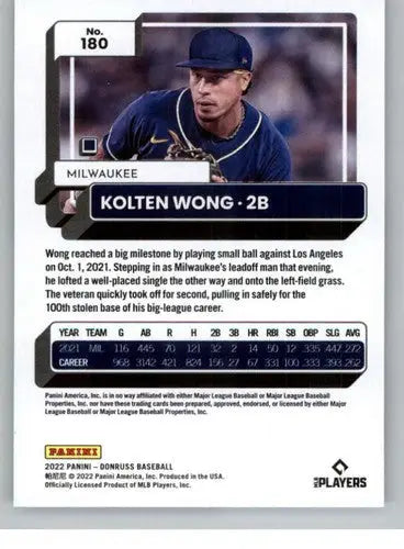 2022 Donruss #180 Kolten Wong NM-MT Brewers ID:42307 - Baseball Card Single