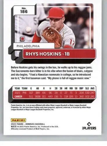 2022 Donruss #186 Rhys Hoskins NM-MT Phillies ID:42310 - Baseball Card Single