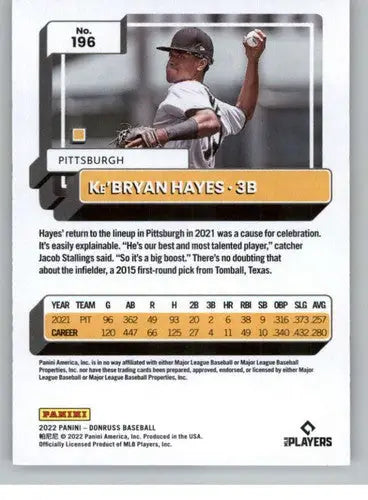 Original gloss 2022 Donruss KeBryan Hayes NM-MT Pirates baseball card image