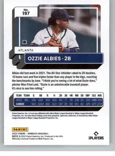 Ozzie Albies baseball card with original gloss from 2022 Donruss NM-MT Braves